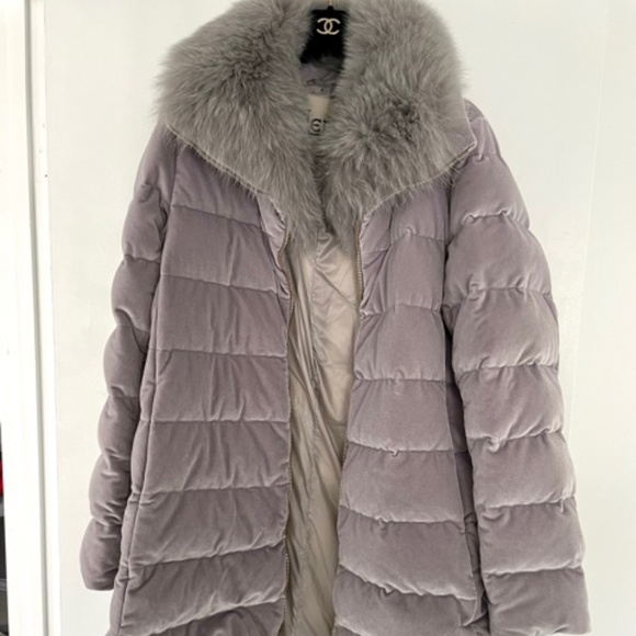 HERNO VELVET DETACHABLE FUR COLLAR GOOSE DOWN JACKET 44/8/6 - Picture 5 of 10